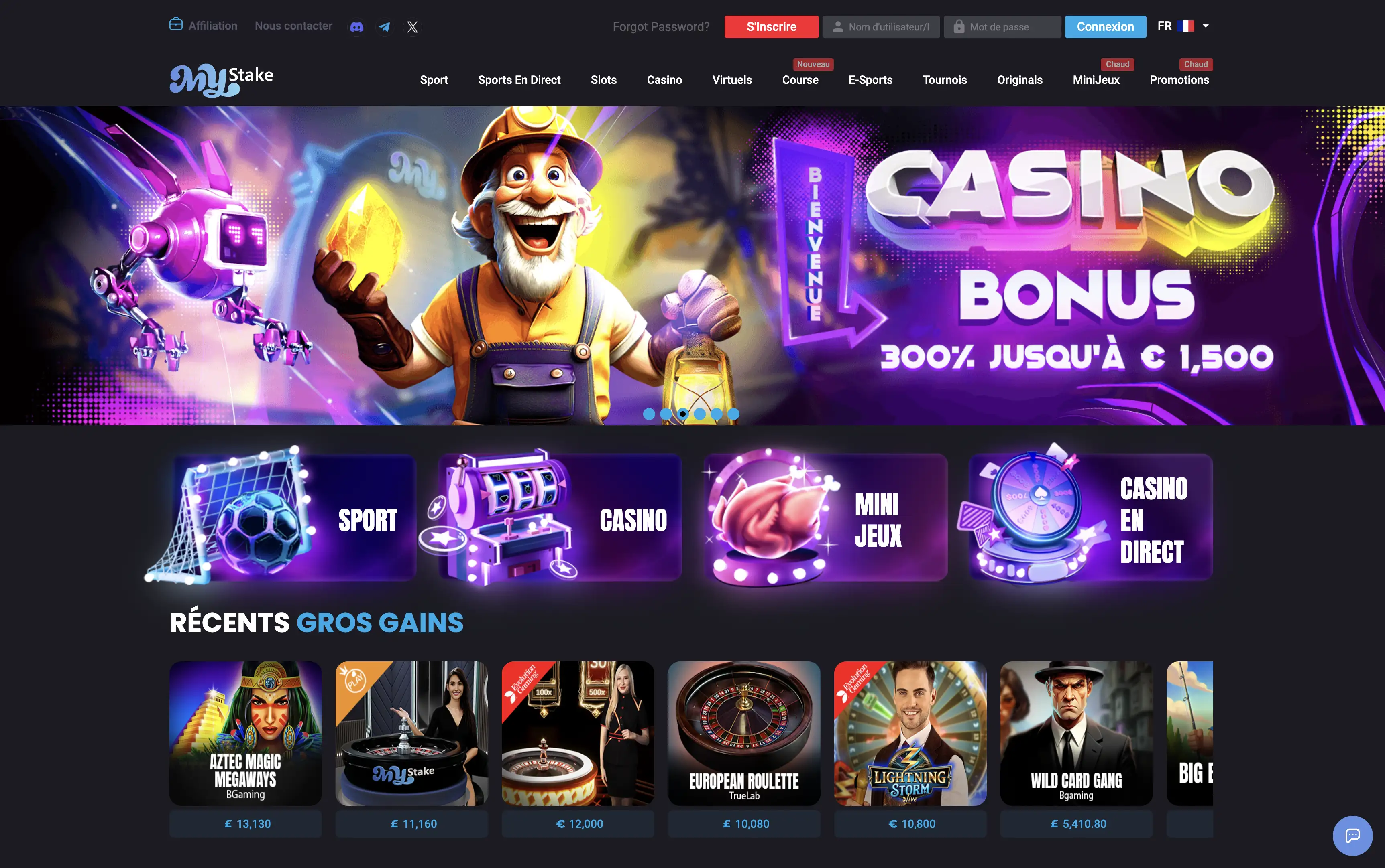 Page d'accueil du casino MyStake