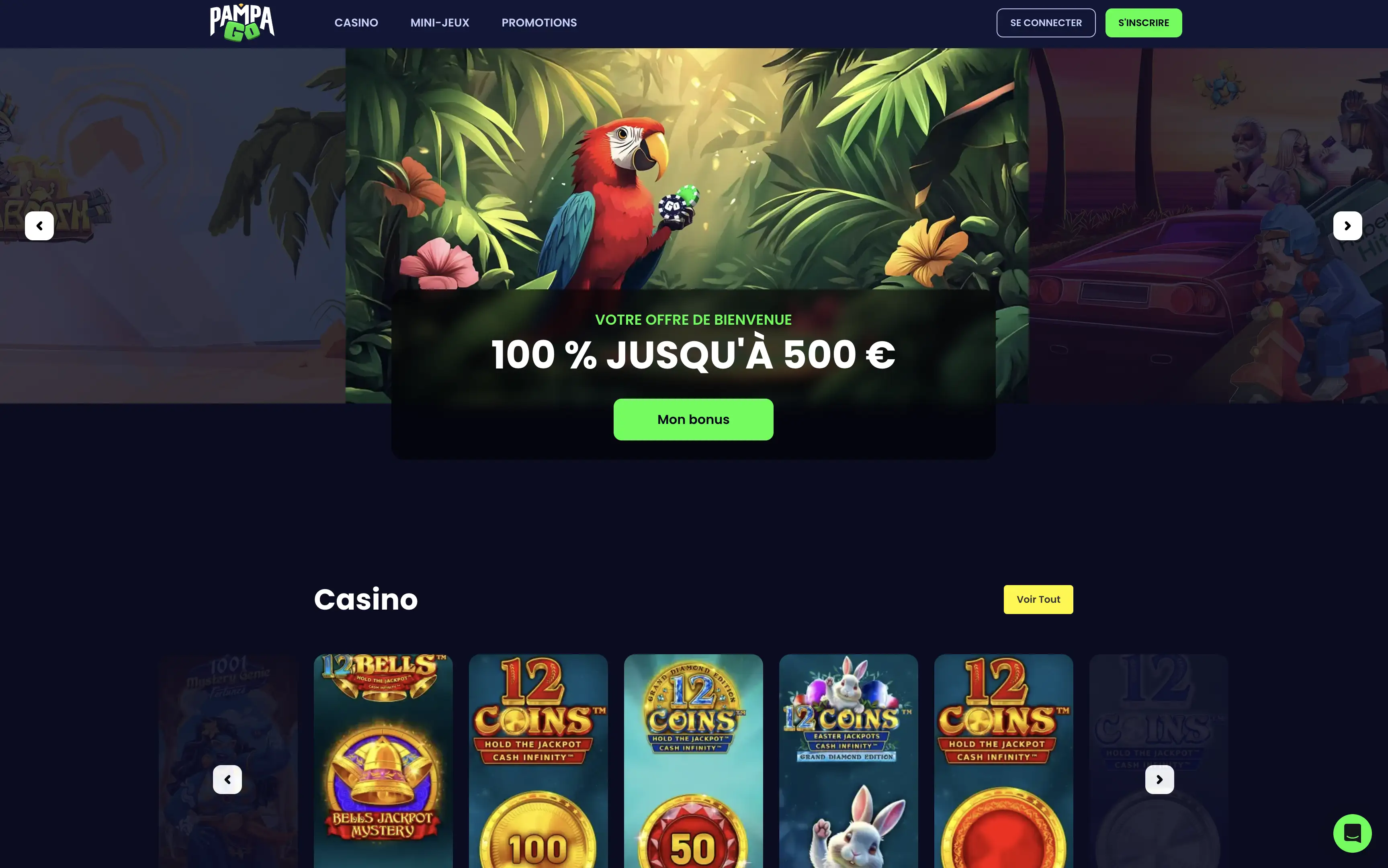 Page d'accueil du casino Pampago